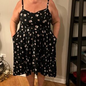 Torrid Black Smocked Dress with Floral Print